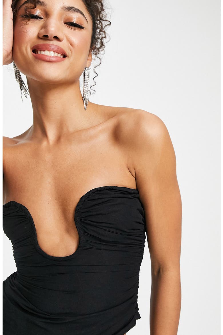 Ruched Strapless Corset Top, Alternate, color, BLACK