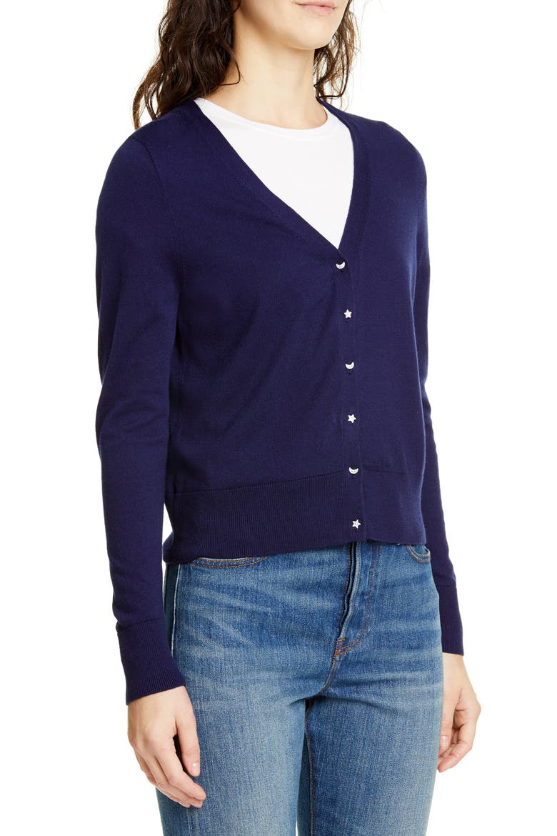 Crop Cotton Blend Cardigan, Alternate, color, NAVY