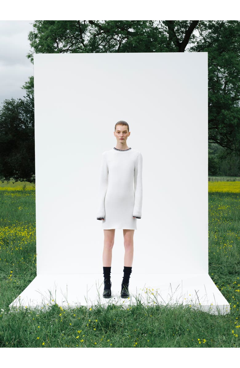 Labeca London Scarlett Contrast Stitch Wool Mini Dress, Alternate, color, White