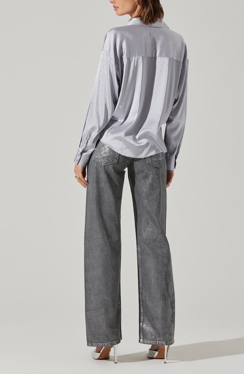 ASTR the Label Sebio Crystal Embellished Button-Up Shirt, Alternate, color, Silver