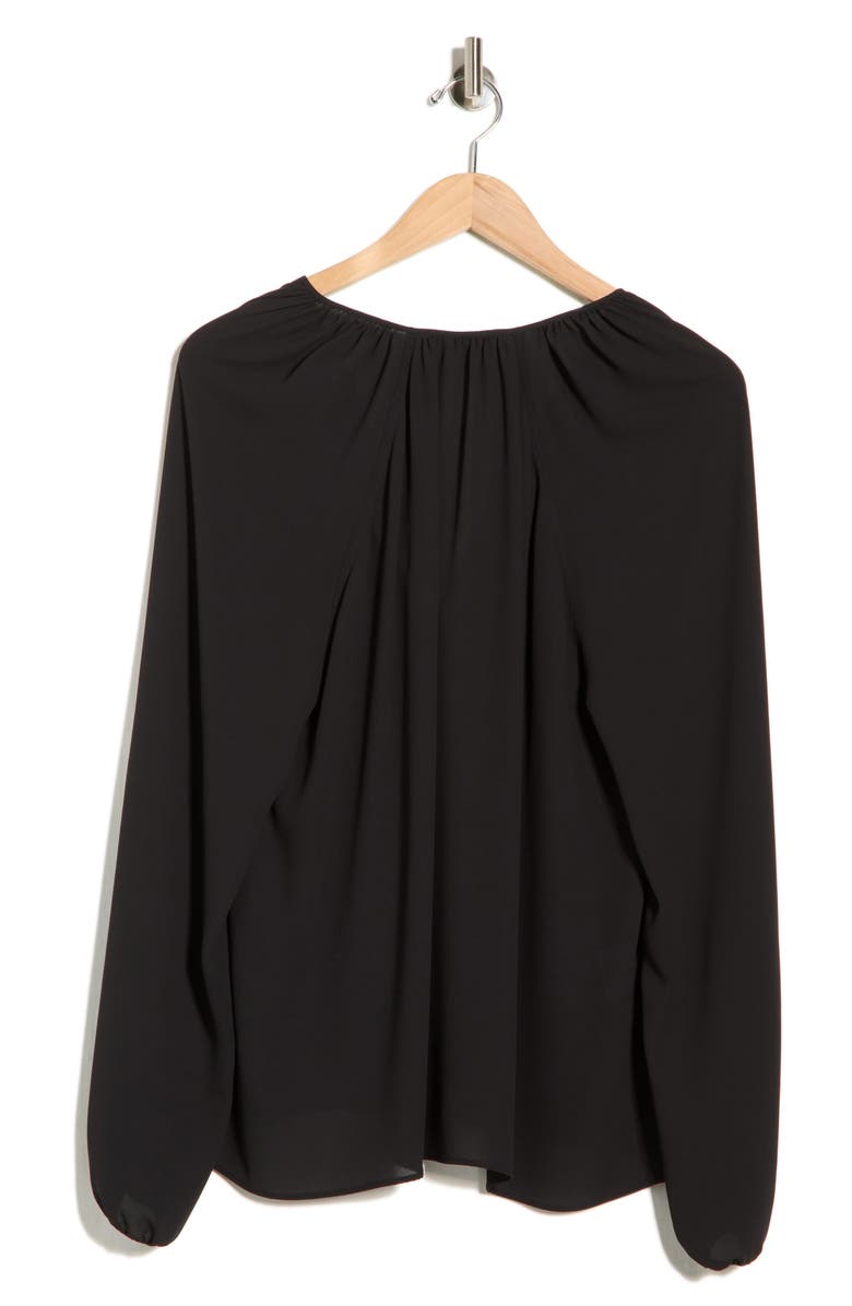 Longchamp Split Neck Long Sleeve Top, Alternate, color, Black