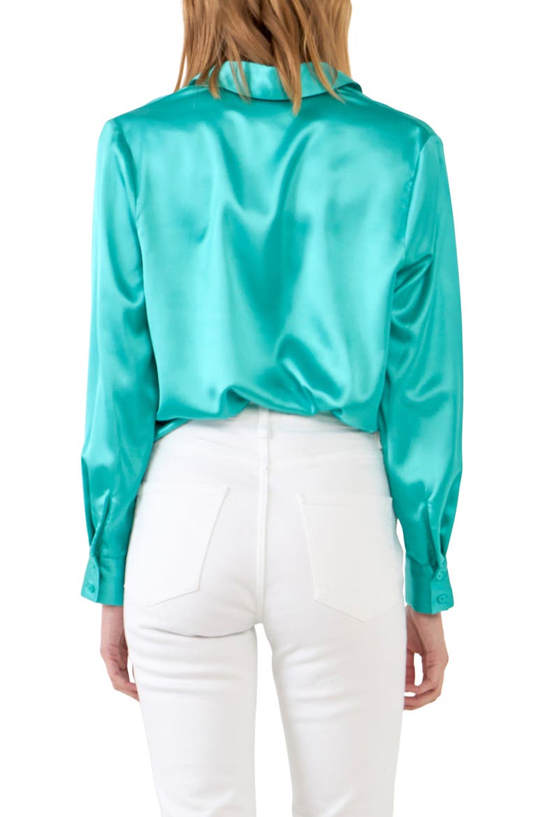 Satin Button-Up Blouse, Alternate, color, AQUA