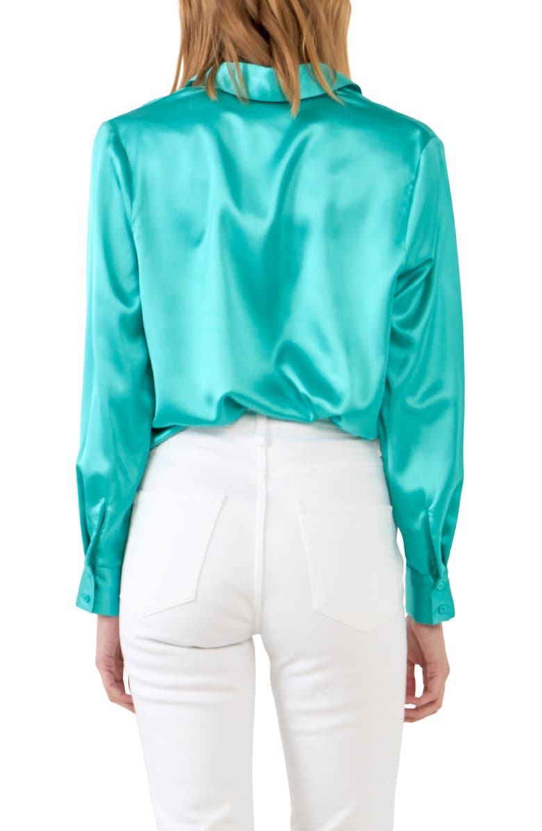 Endless Rose Satin Button-Up Blouse, Alternate, color, Aqua