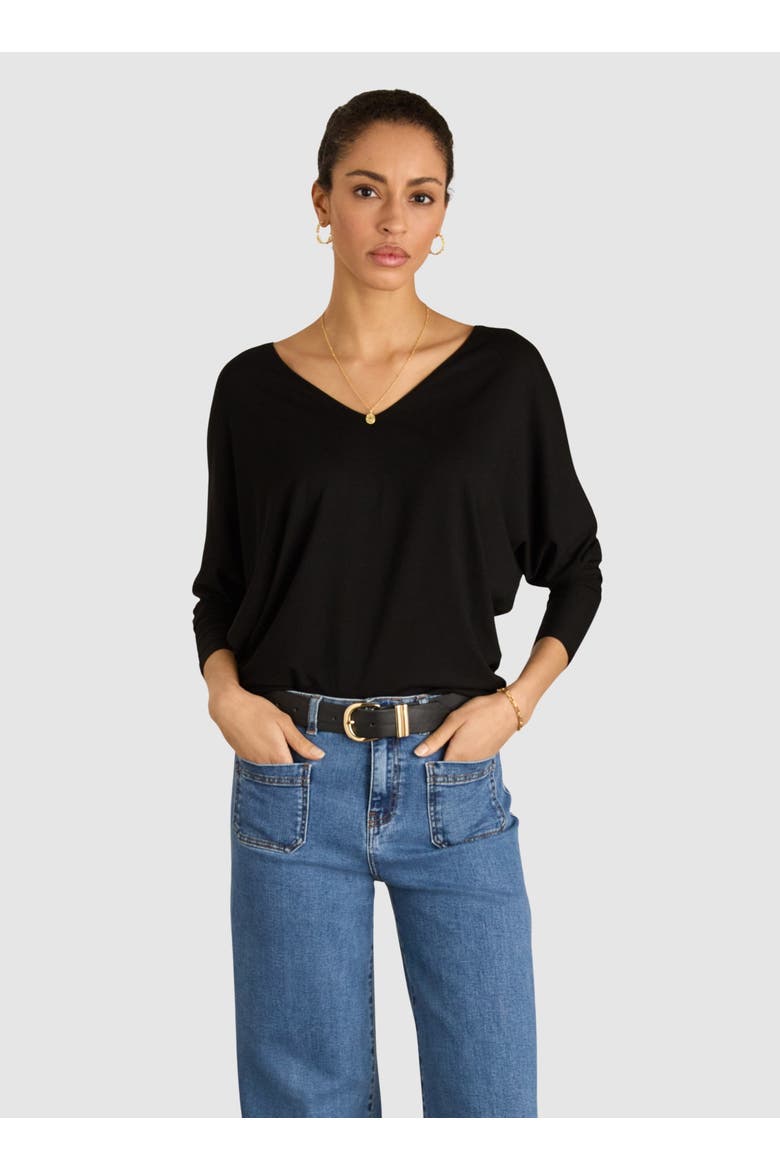 Ella Batwing Sleeve V-Neck Top, Main, color, Caviar Black