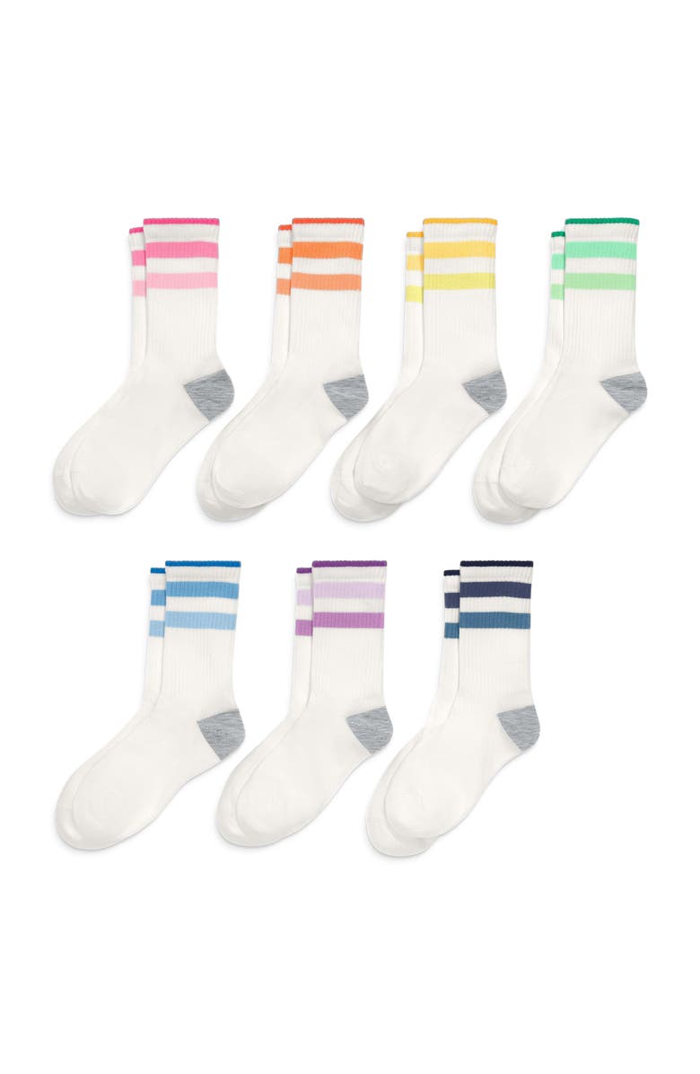 Primary Kids Rainbow Ringer Athletic Sock 7-Pack, Main, color, Tonal Rainbow Mix