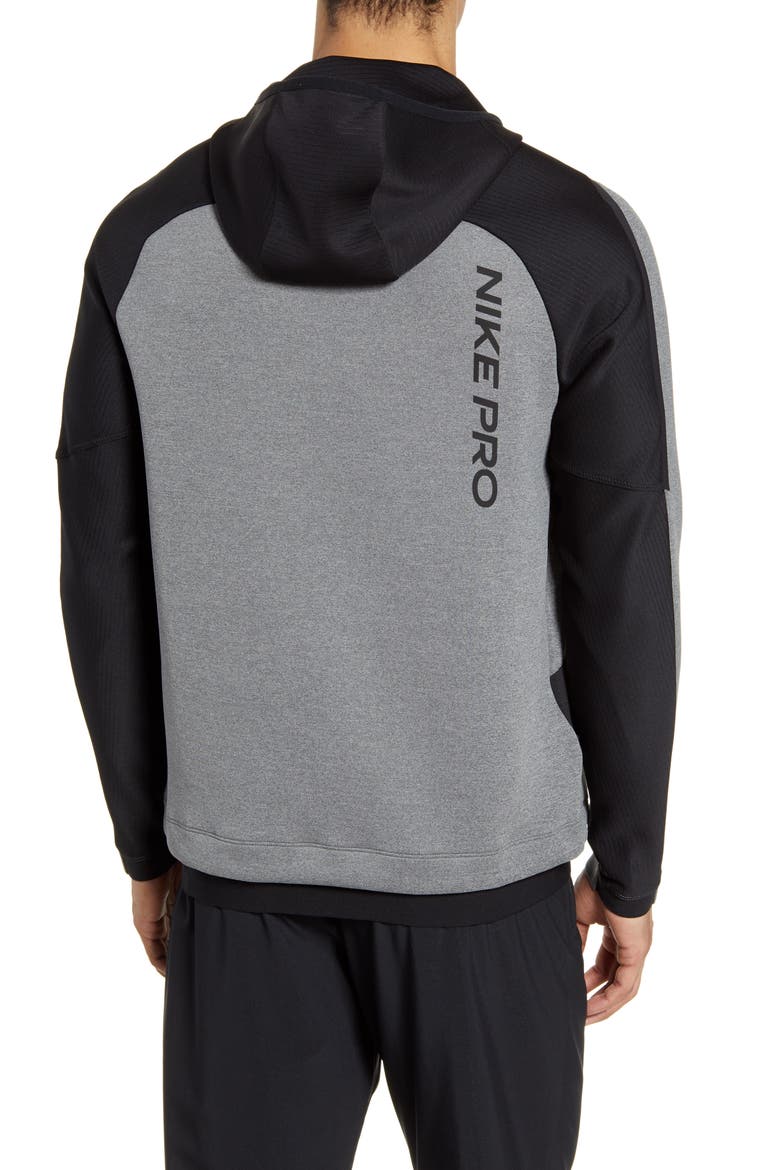 Pro Dri-FIT Fleece Hoodie, Alternate, color, CHARCOAL HEATHER/ BLACK