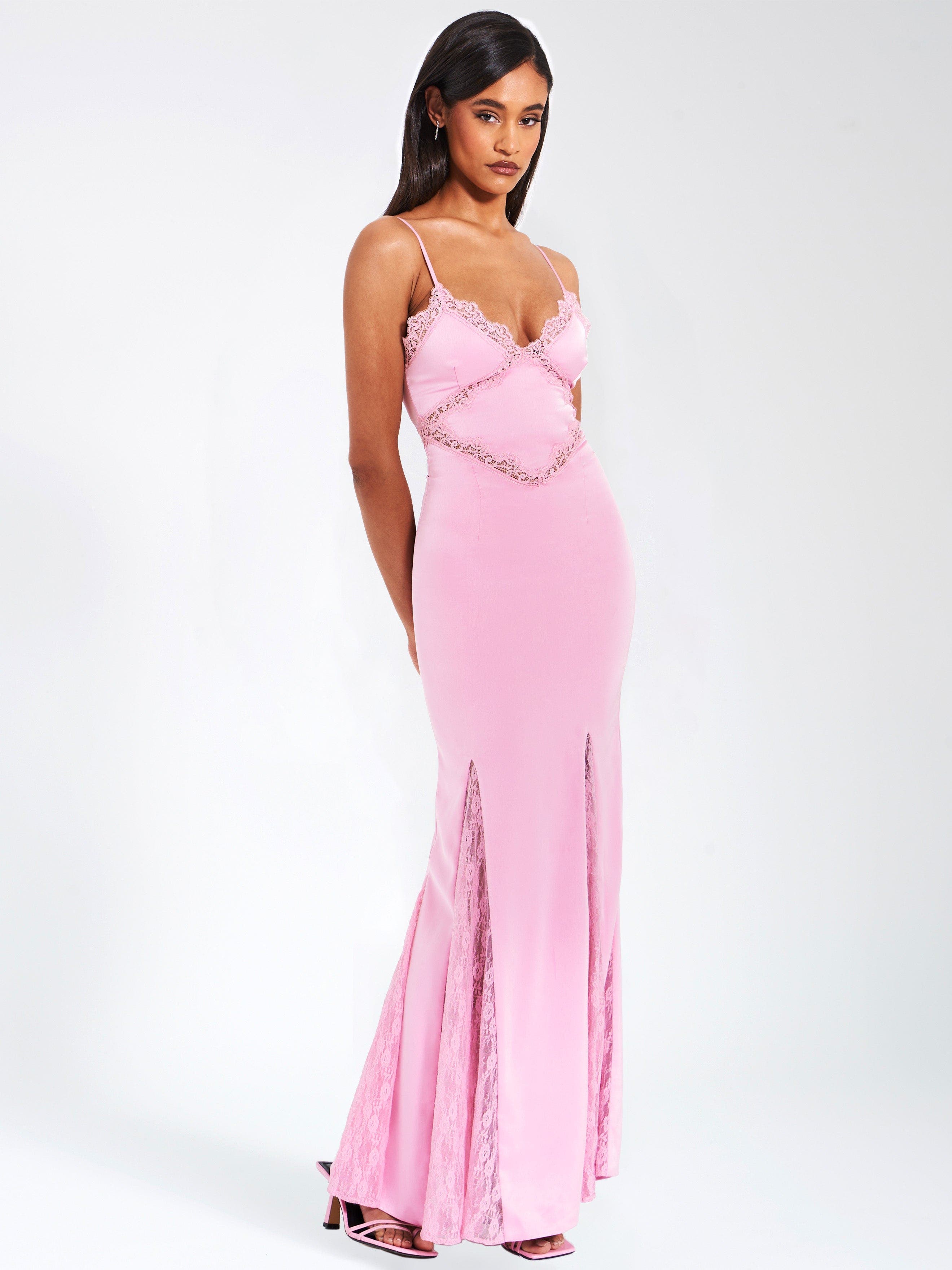 Xandria Lace Satin Mermaid Flare Maxi Dress (Women) | Nordstrom