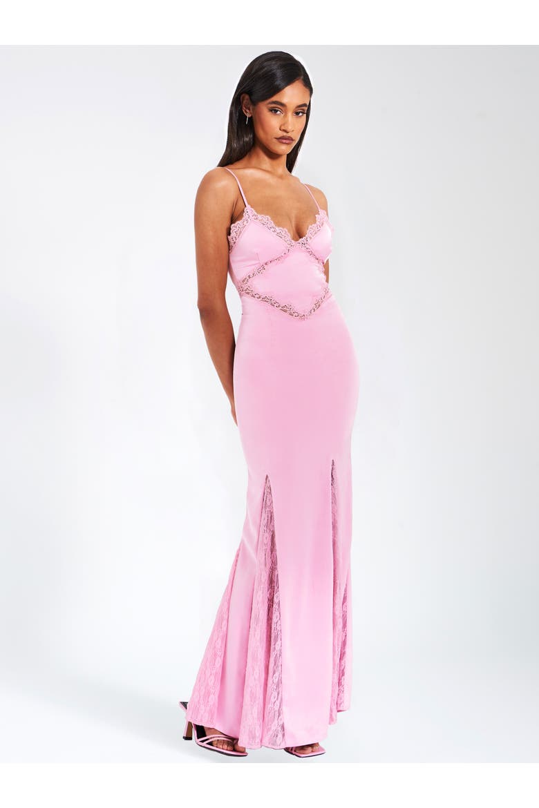 Xandria Lace Satin Mermaid Flare Maxi Dress, Alternate, color, Light pink