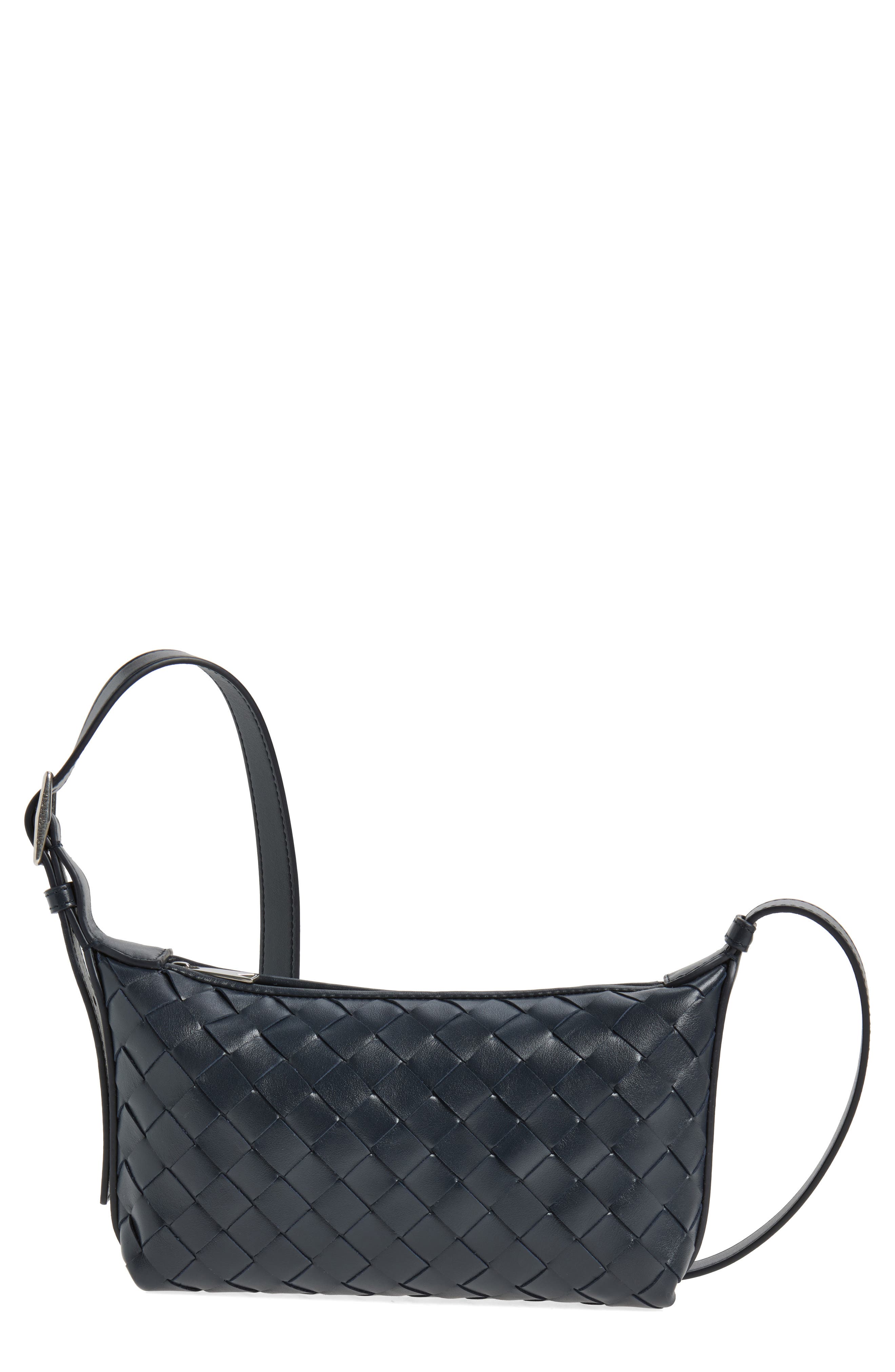Traveler Intrecciato Leather Crossbody Bag, Main, color, 4330 MIDNIGHT-SILVER