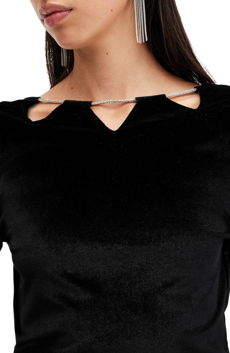 AllSaints Regina Bead Detail Long Sleeve Velvet Dress, Alternate, color, 