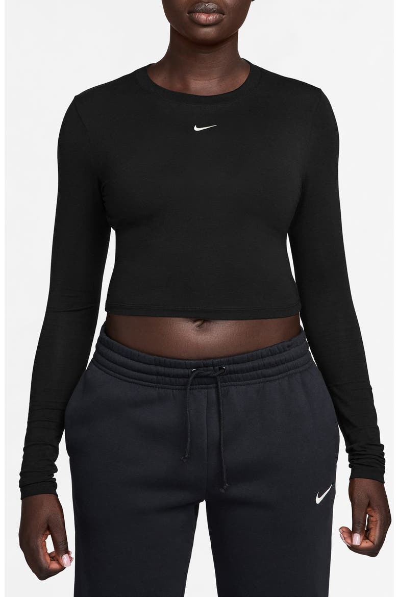 Sportswear Chill Knit Slim Long Sleeve Crop T-Shirt, Main, color, BLACK/ BLACK