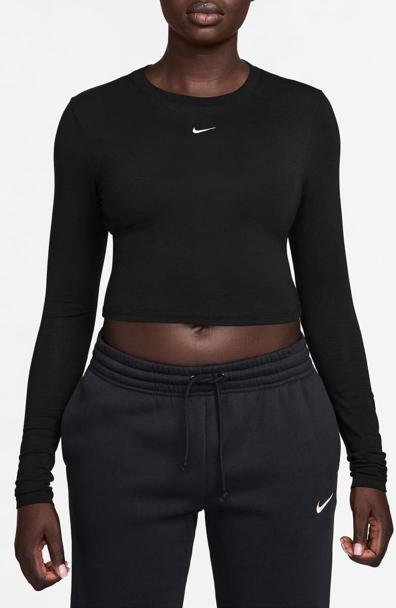 Nike Sportswear Chill Knit Slim Long Sleeve Crop T-Shirt, Main, color, Black/ Black
