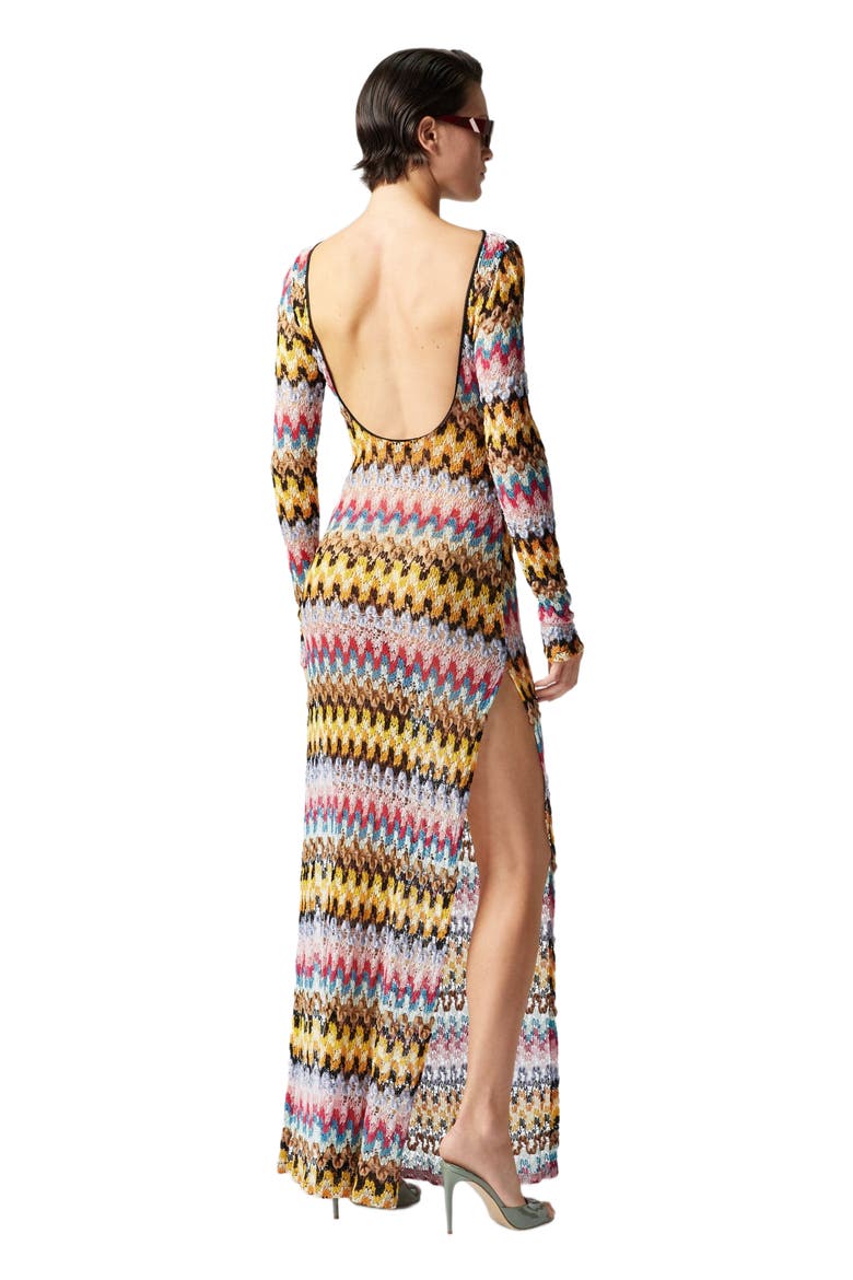 Long Dress In Lamé Viscose Lace With Open Back, Alternate, color, Multicoloured