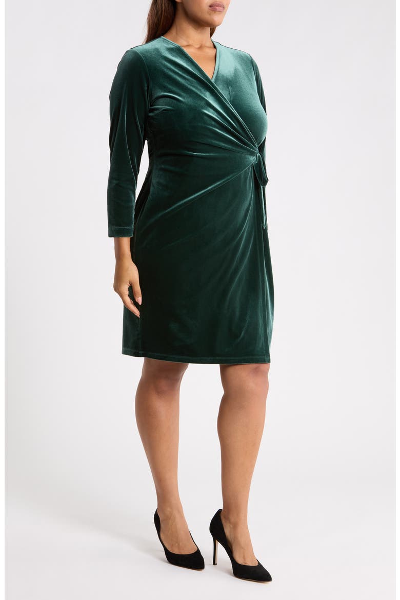 Velvet Wrap Dress, Alternate, color, PINE FOREST