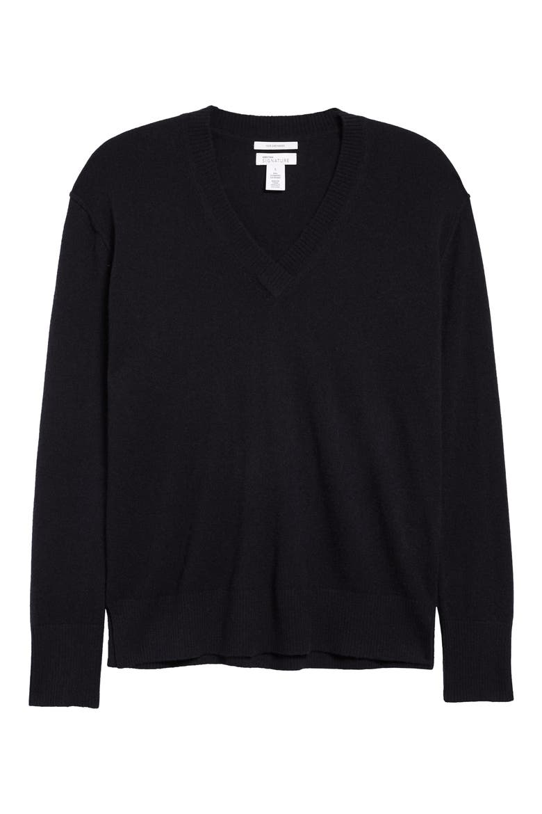 V-Neck Cashmere Sweater, Alternate, color, BLACK