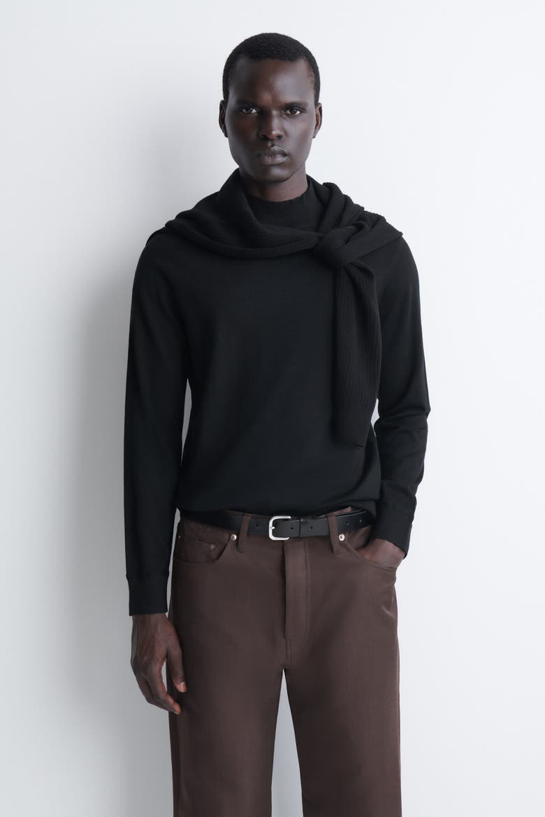 Slim Merino Wool Mock-Neck Sweater, Main, color, BLACK