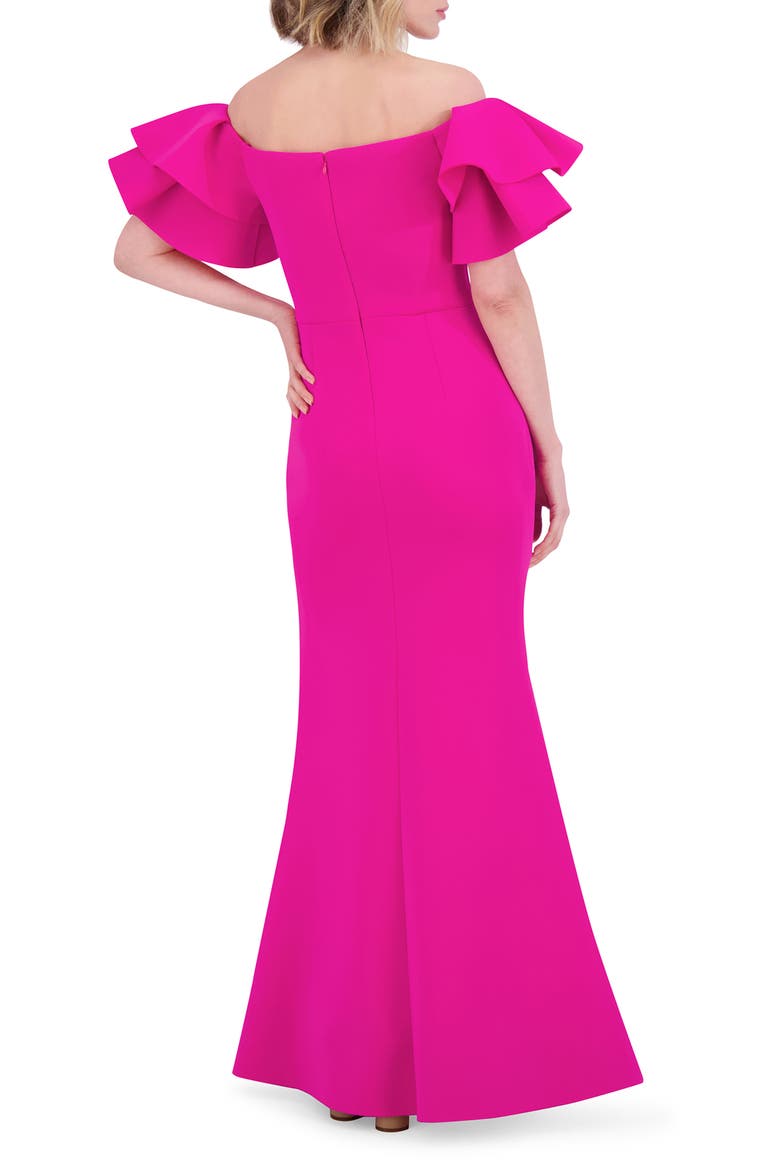 Ruffle Sleeve Off the Shoulder Mermaid Gown, Alternate, color, LIPSTICK