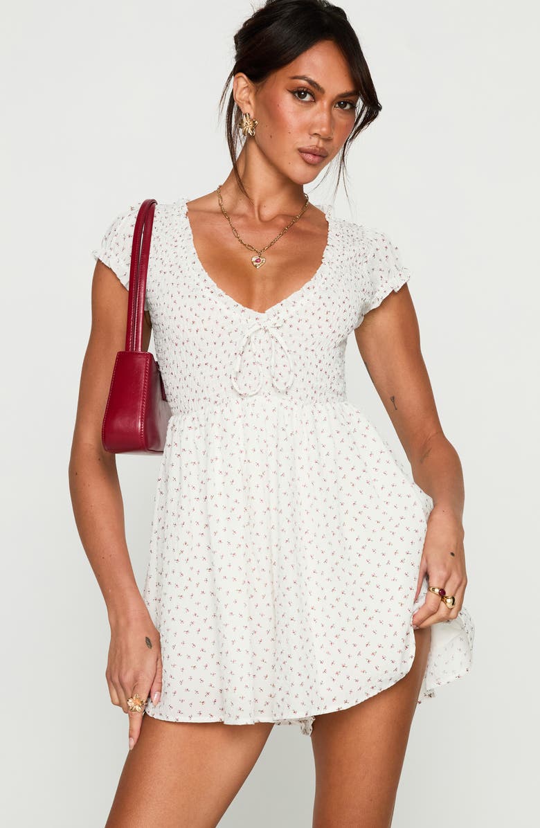 Princess Polly Sweet Talk Smocked Bodice Cotton Blend Mini Sundress, Alternate, color, White Floral