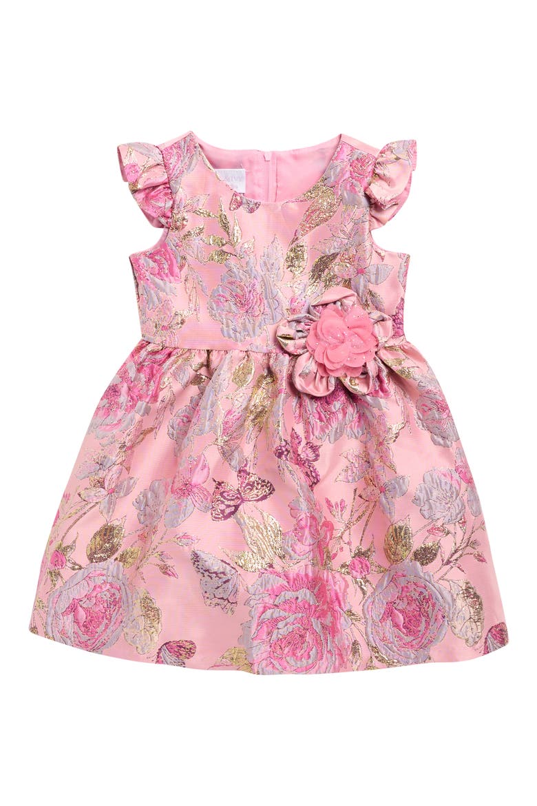 Kids' Metallic Jacquard Fit & Flare Dress, Main, color, PINK GOLD