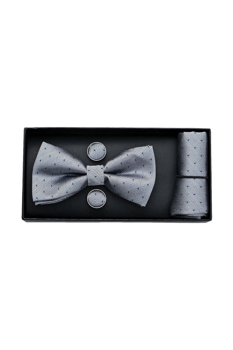 Textured Bow Tie Set, Main, color, Silver