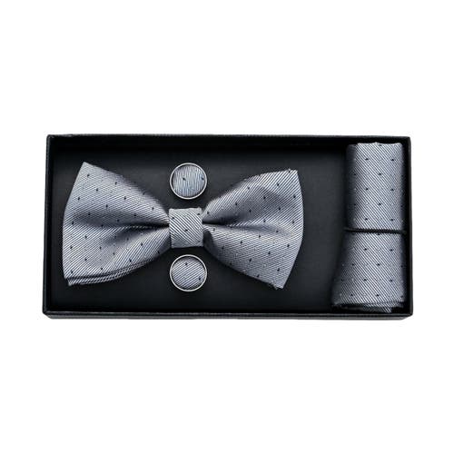 Moustache Textured Bow Tie Set In Silver