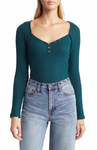 Loveappella V-Neck Long Sleeve Henley Top