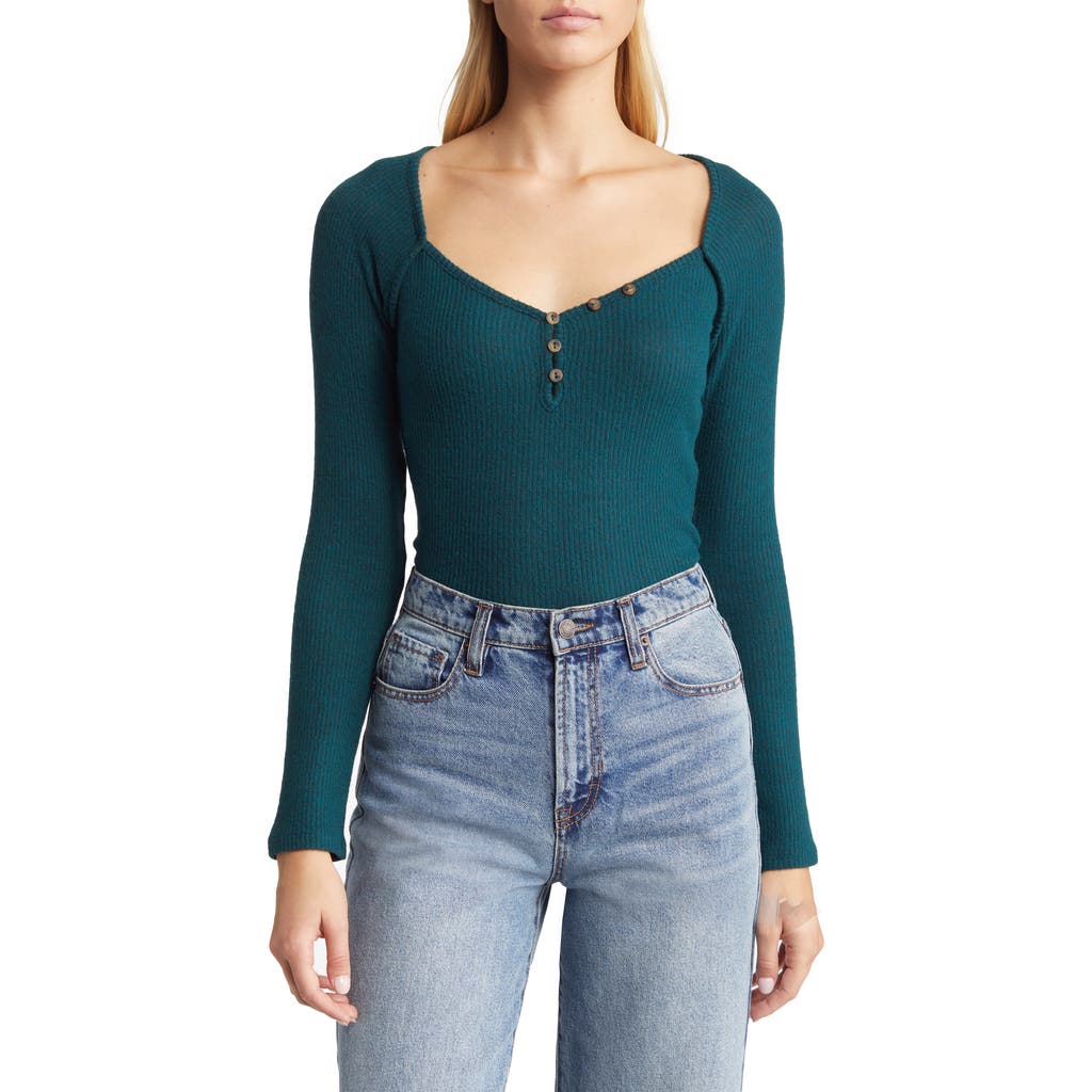 Loveappella V-neck Long Sleeve Henley Top In Blue