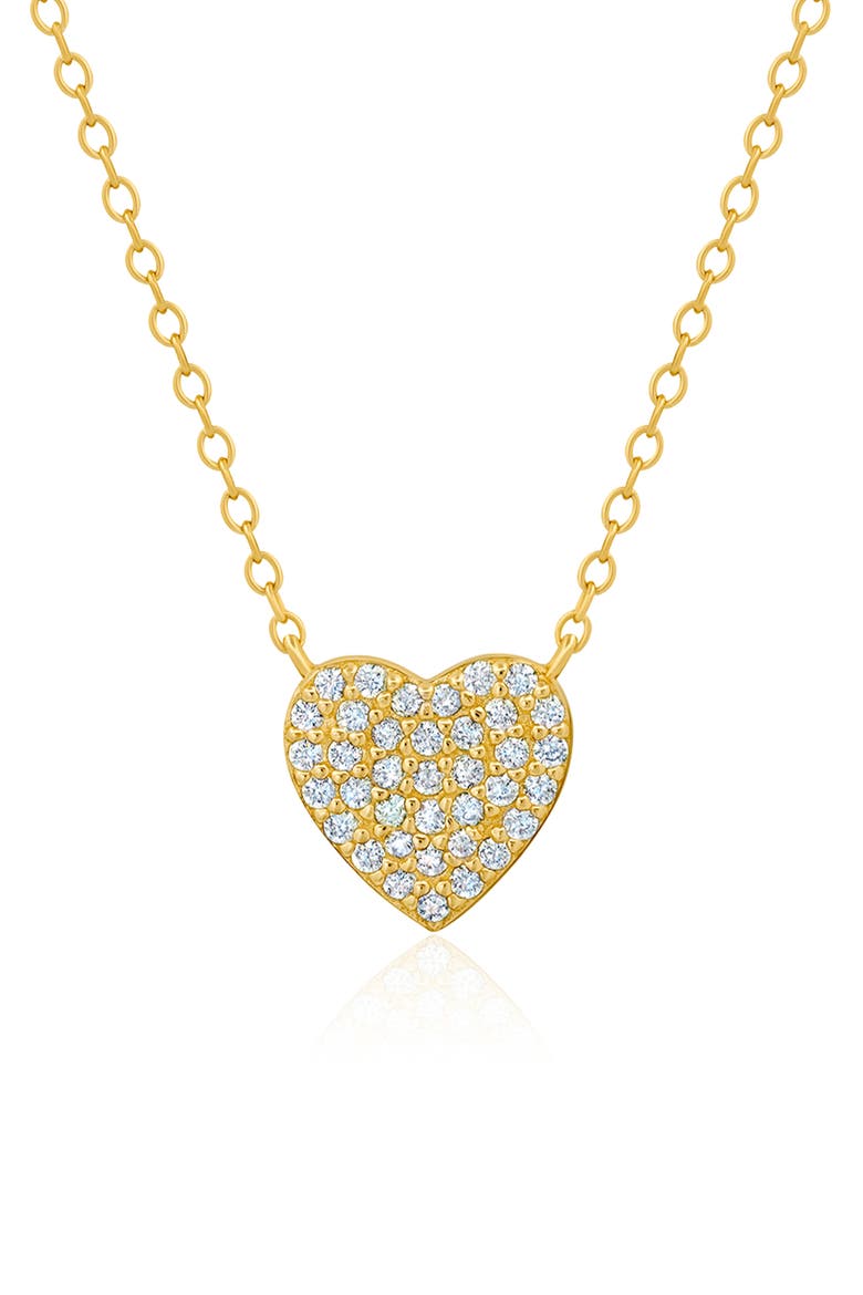 Pavé Cubic Zirconia Heart Pendant Necklace, Main, color, 18KYG/ CLEAR STONE