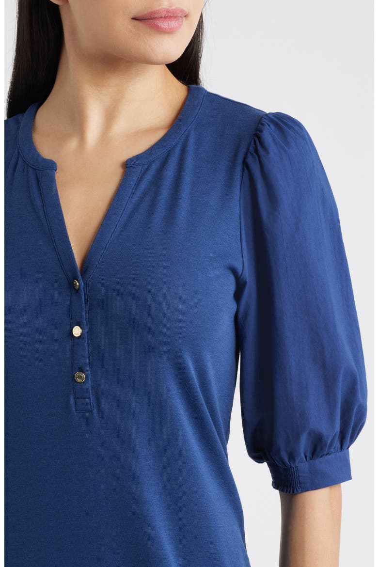Ronson Puff Sleeve Cotton Blend Dress, Alternate, color, LOW TIDE NAVY