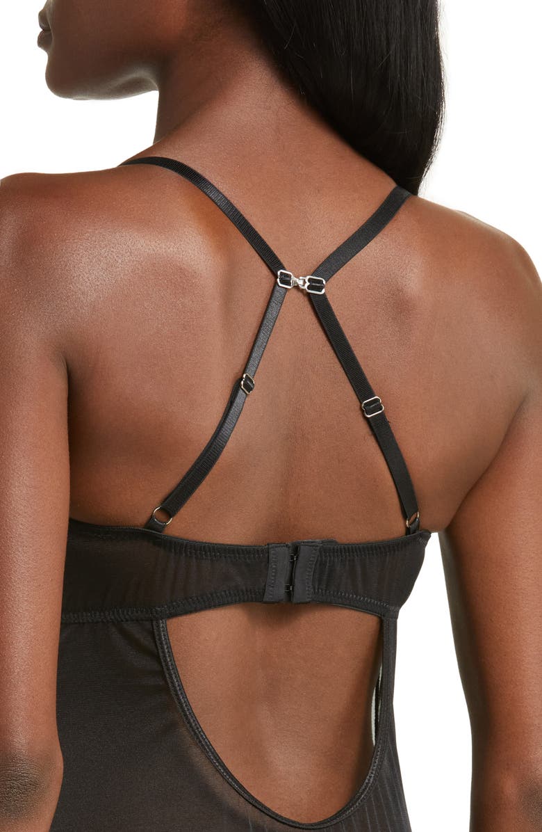 Coquette Lace Underwire Bustier, Garter & Thong Set, Alternate, color, Black