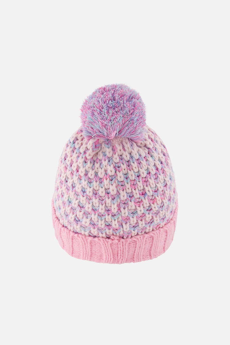 Stockinette Fleece-Lined Folded Cuff Knit Hat with Pompom, Alternate, color, Dusty Pink and Light Blue