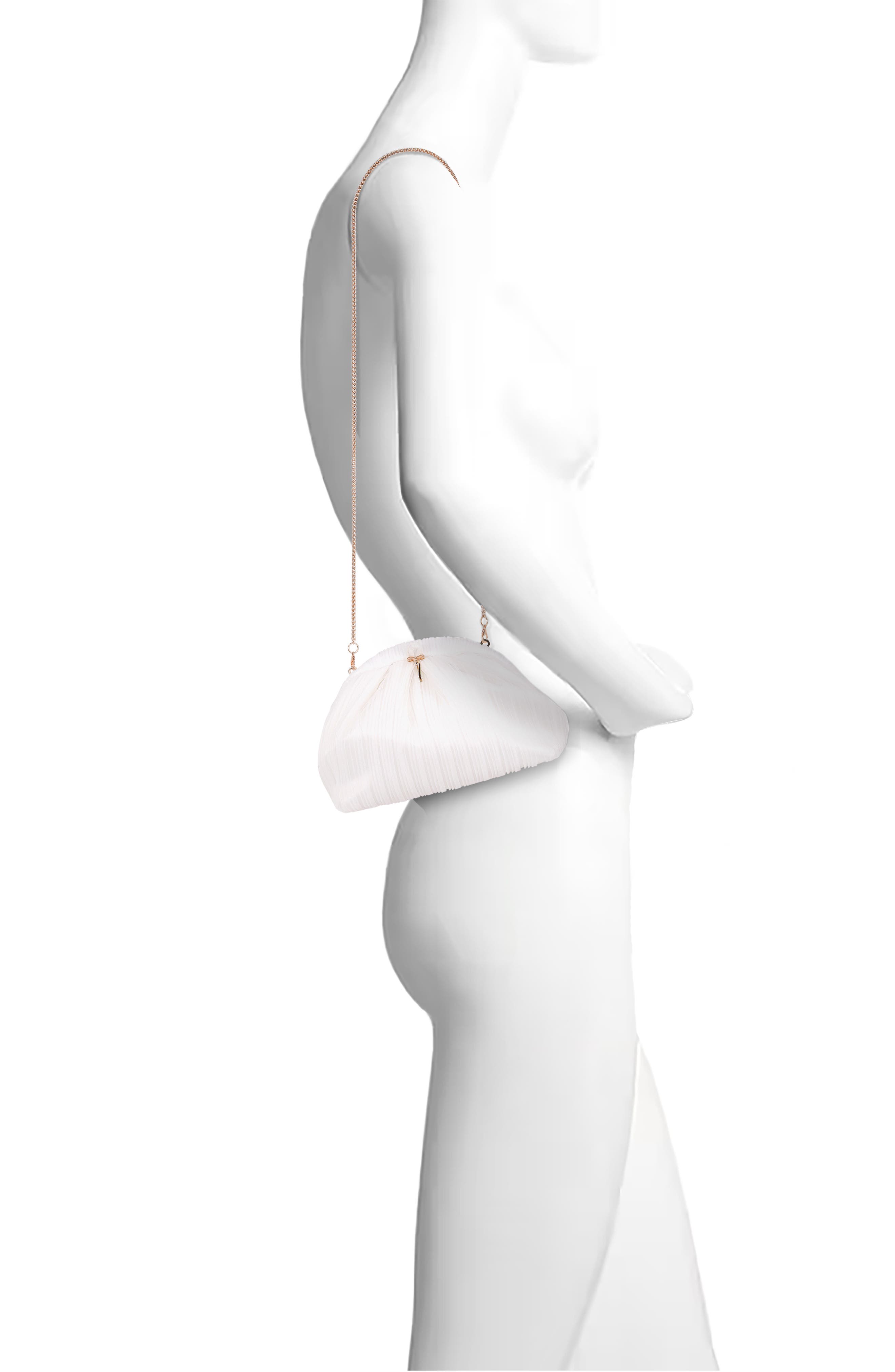 Jewel Badgley Mischka Vale Pleated Tulle and Satin Mini Pouch Clutch, Alternate, color, White