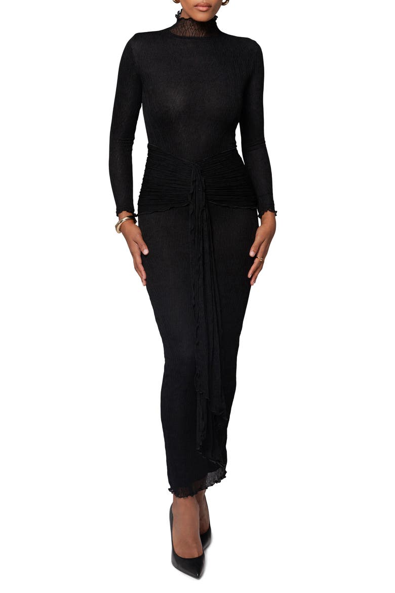 Mock Neck Long Sleeve Mesh Dress, Main, color, BLACK
