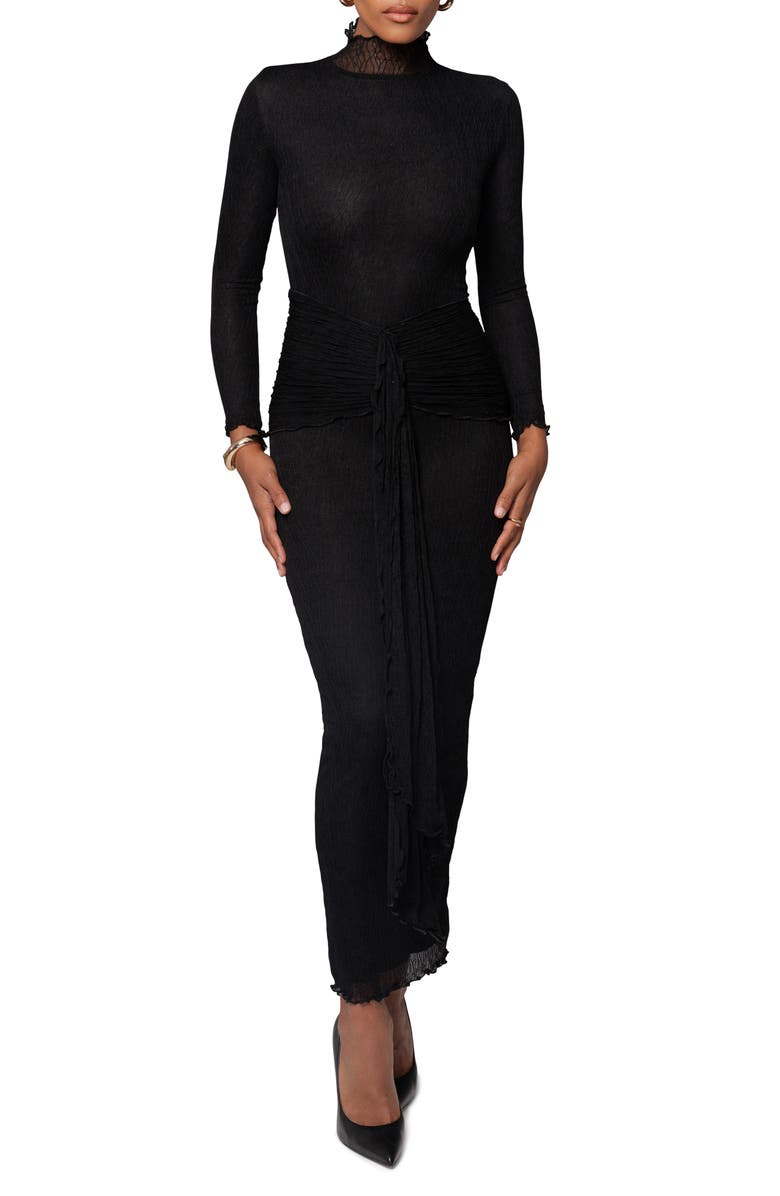 JLUXLABEL Mock Neck Long Sleeve Mesh Dress, Main, color, Black