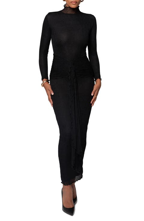 Mock Neck Long Sleeve Mesh Dress