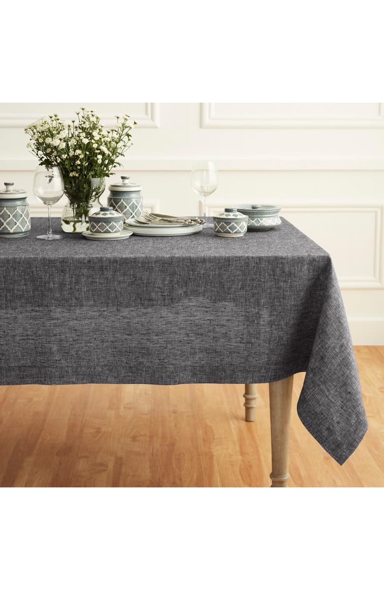 Solino Home Linen Table Throw - Athena, 52" x 52" Inch, Main, color, Chambray Black