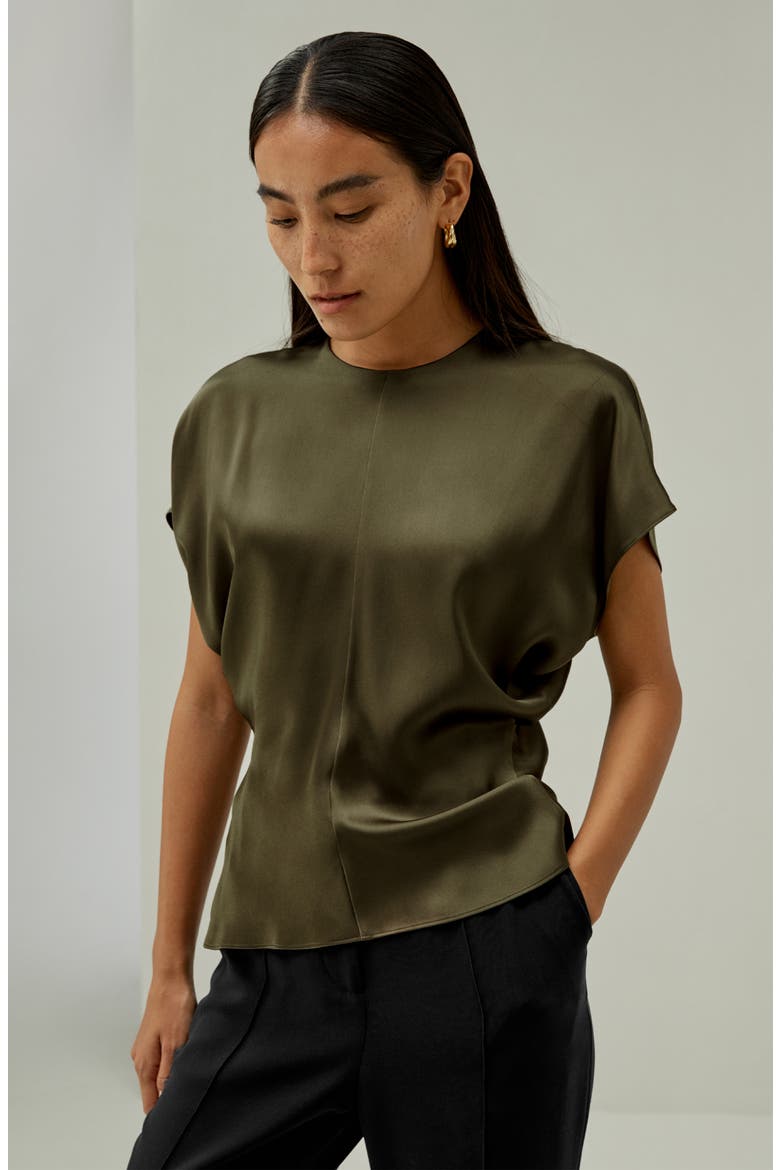 Women's Short Batwing Sleeve Silk Contour Top, Alternate, color, Pine