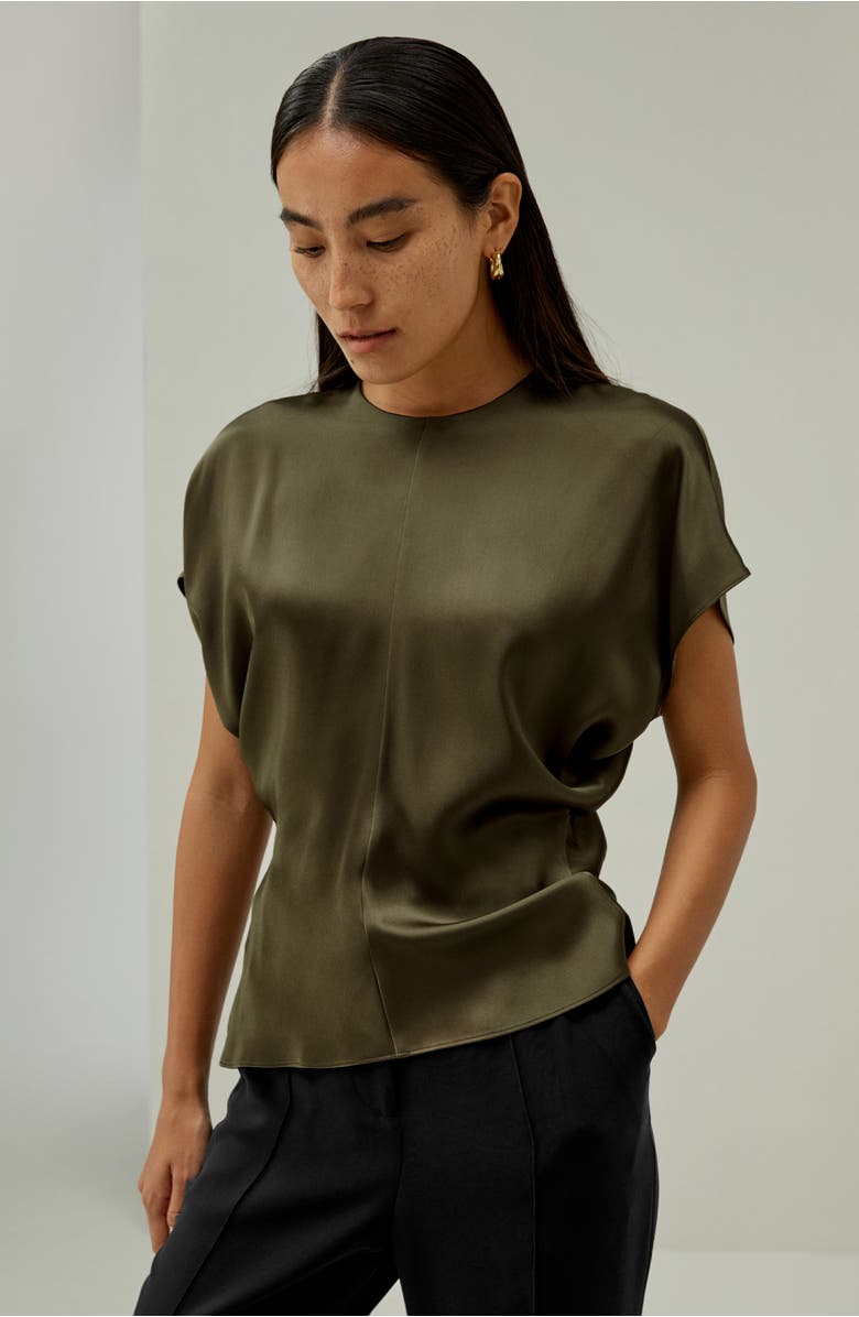Lilysilk Women's Short Batwing Sleeve Silk Contour Top, Alternate, color, Pine