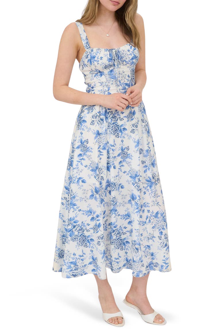Floral Bustier Midi Dress, Alternate, color, BLUE MULTI