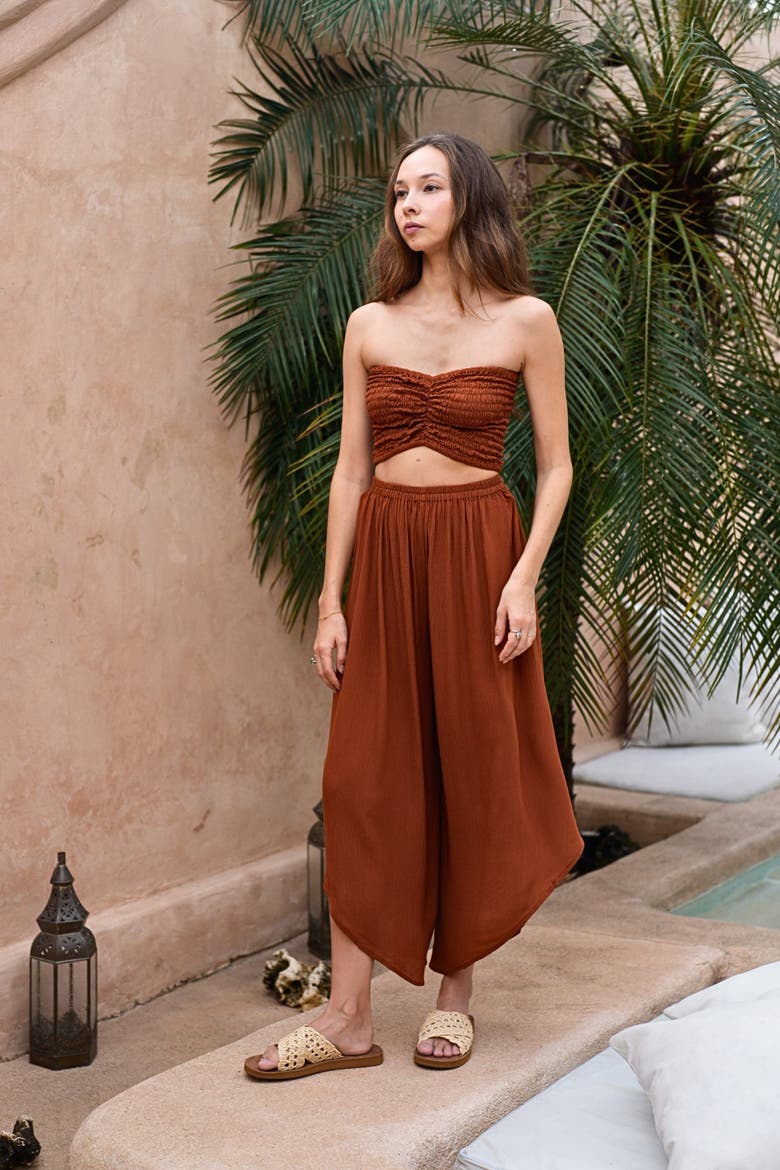 Winona Smocked Tube Top & Asymmetrical Pants Set, Alternate, color, Orange
