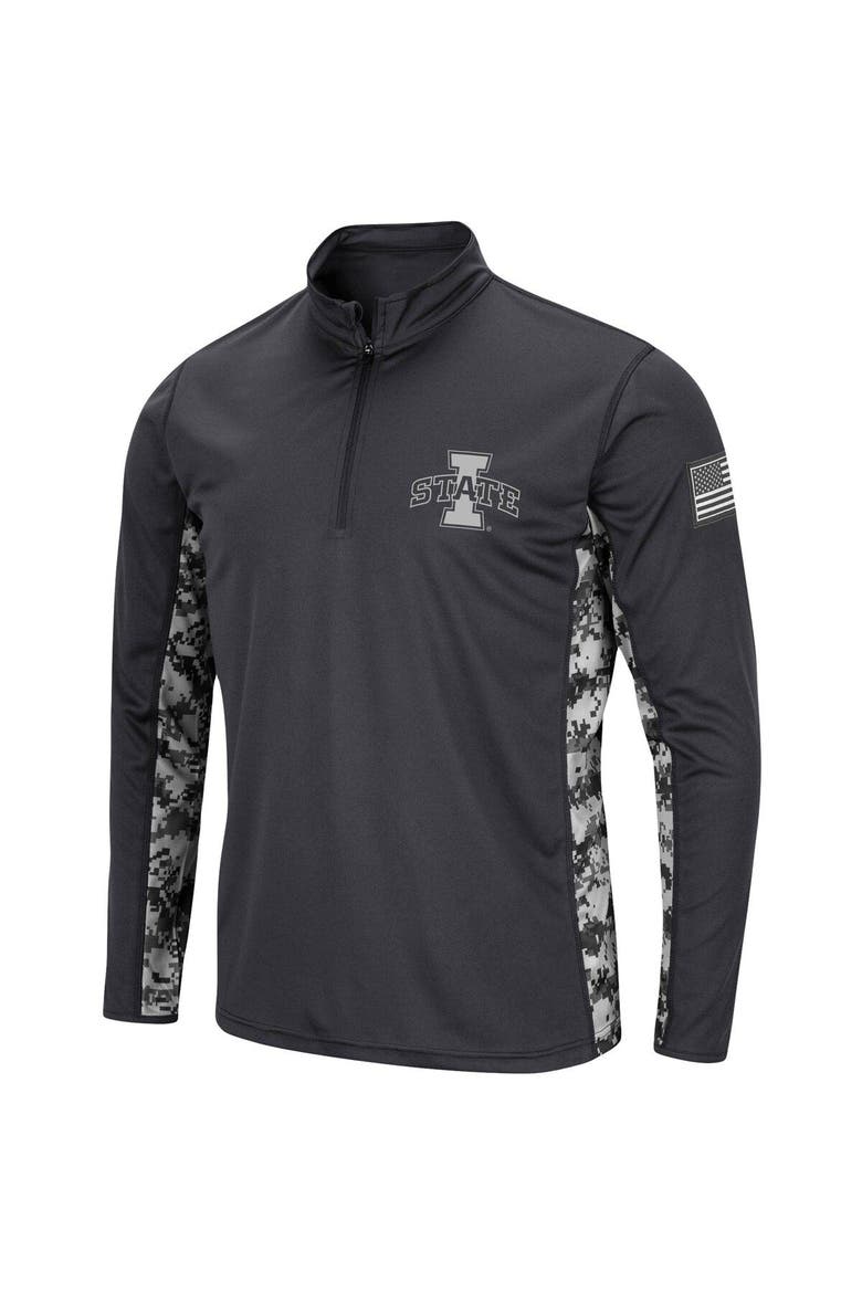 Men's Colosseum Charcoal Iowa State Cyclones OHT Military Appreciation Digital Camo Lightweight Quarter-Zip Pullover, Alternate, color, Charcoal