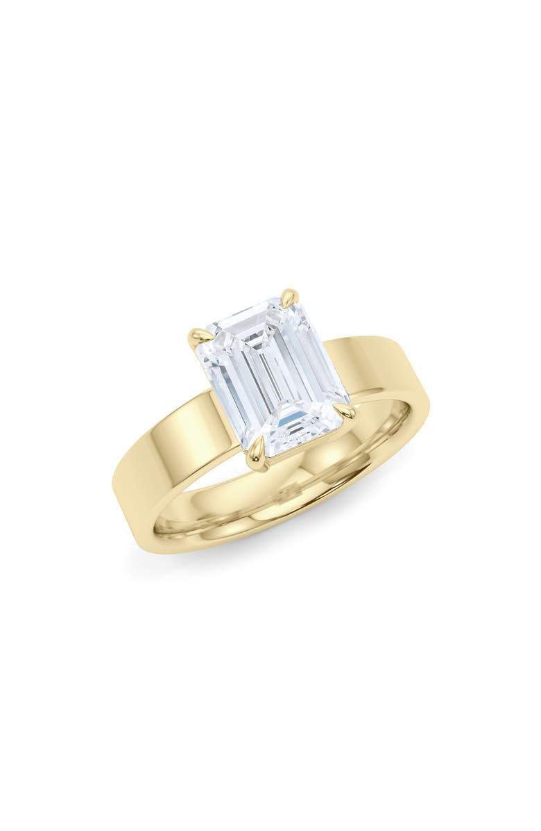 HauteCarat Emerald Cut Cigar Lab Created Diamond Ring, Main, color, 2.00Ctw 18K Yellow Gold