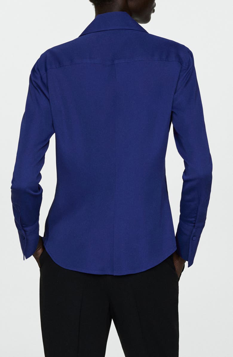 MANGO Fluid Long Sleeve Button-Up Shirt, Alternate, color, Navy