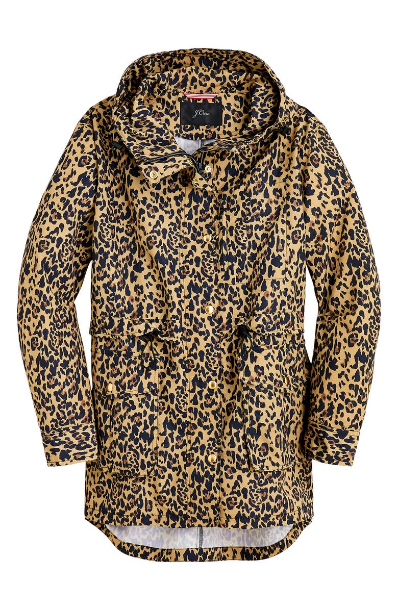 J.Crew Perfect Leopard Rain Jacket, Alternate, color, 