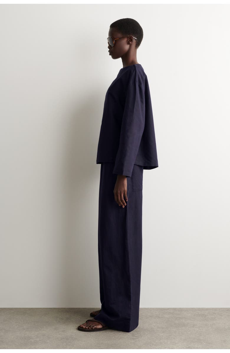 COS Boat-neck Linen Blouse, Alternate, color, Navy
