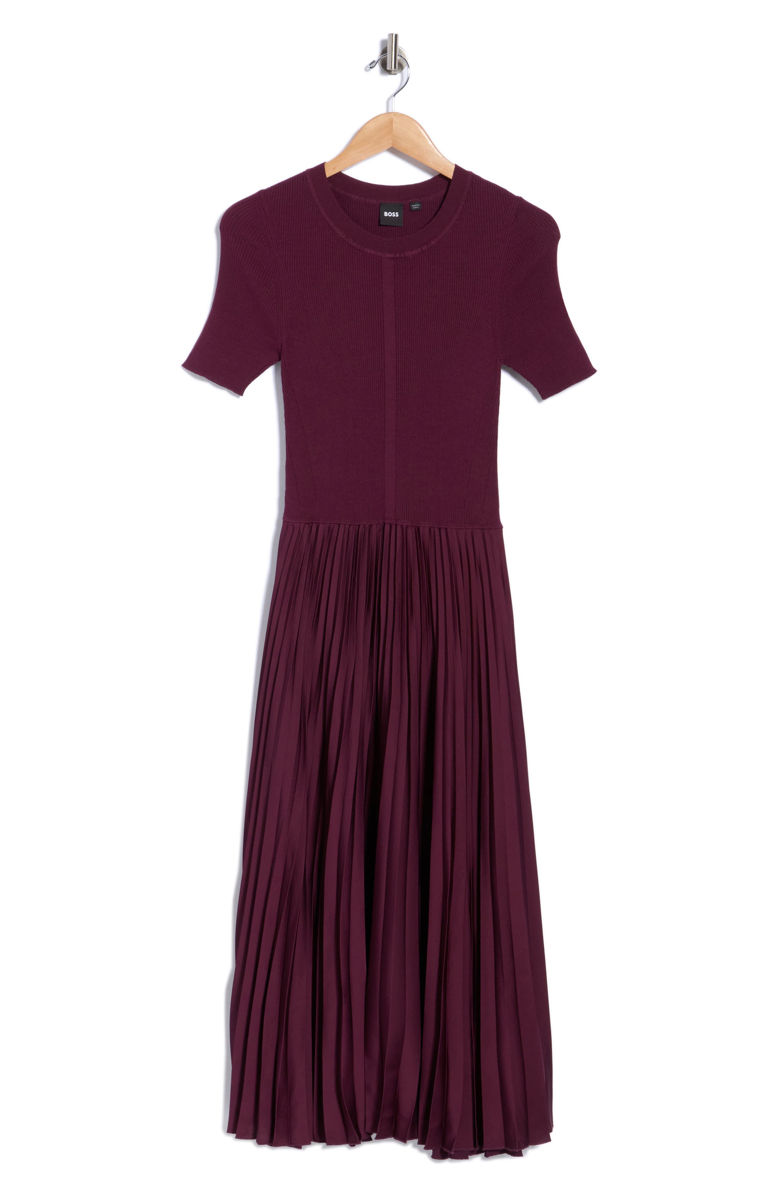 Pleated Ribbed Midi Dress