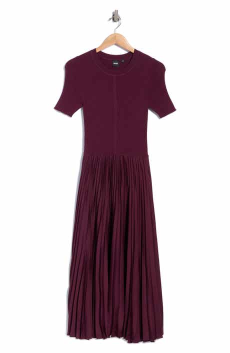 Pleated Ribbed Midi Dress