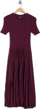 BOSS Pleated Ribbed Midi Dress