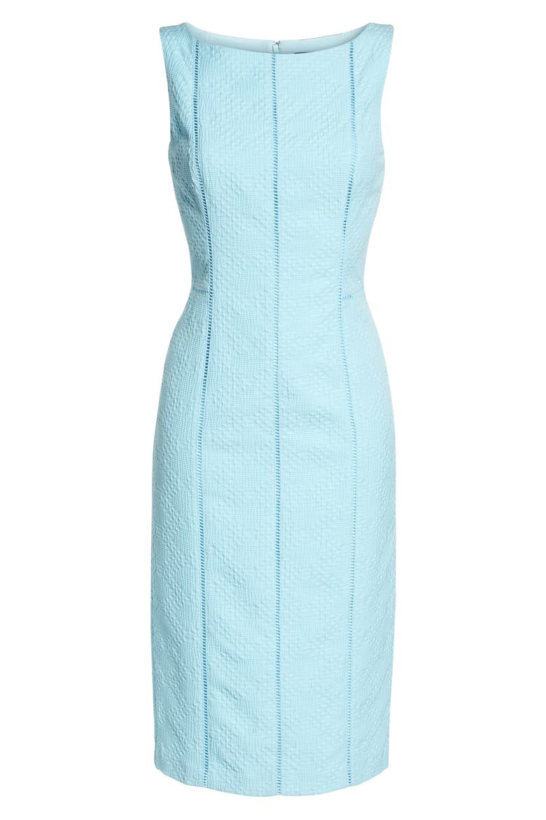 Stretch Pique Sheath Dress, Alternate, color, BLUE