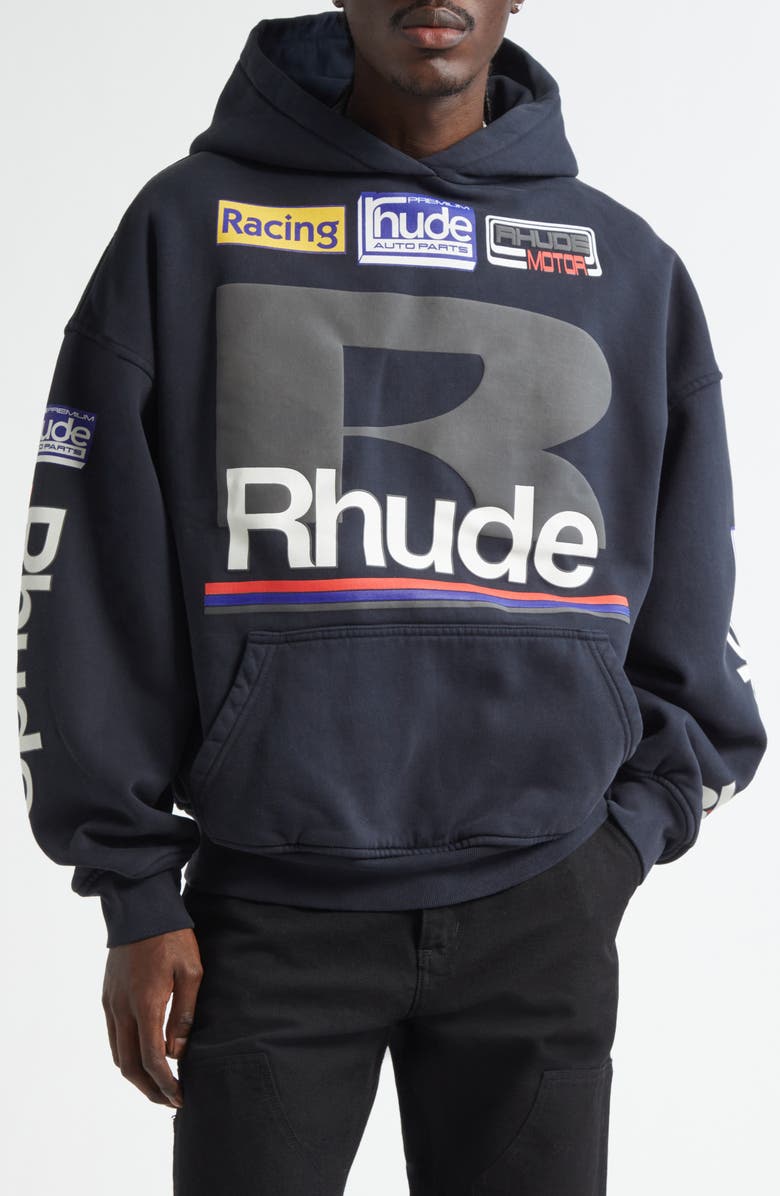 Rhude Petrol Patch Graphic Hoodie, Main, color, 